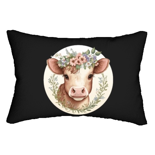 Cottagecore Cute Baby Cow Calf Floral Farm Animal Lumbar Pillows