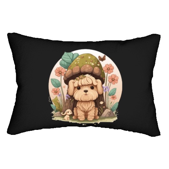 Cottagecore Cute Baby Dog Kawaii Puppy Anime Flora Lumbar Pillows