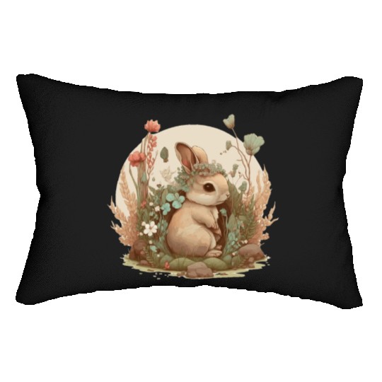 Cottagecore Cute Baby Bunny Rabbit Watercolor Flow Lumbar Pillows