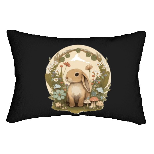 Cottagecore Cute Baby Bunny Rabbit Watercolor Flow Lumbar Pillows
