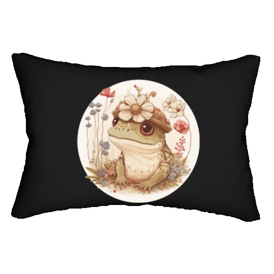 Cottagecore Cute Frog Toad Flower Crown Dark Acade Lumbar Pillows
