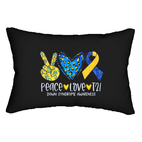 Peace Love T21 Blue Yellow Ribbon Down Syndrome Aw Lumbar Pillows