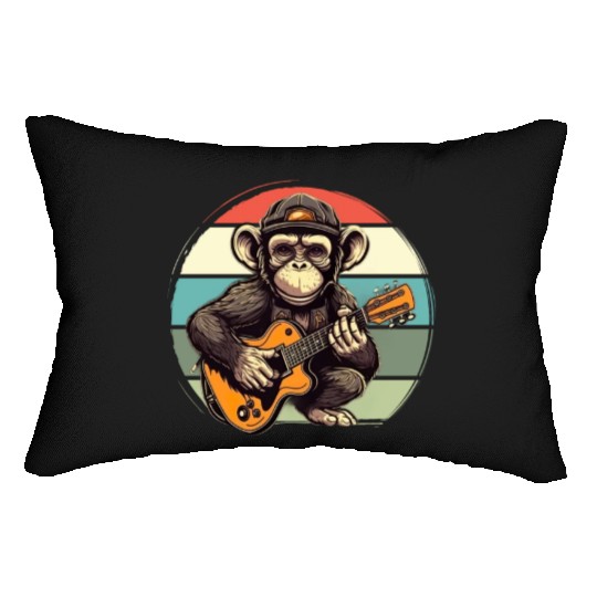 Monkey Chimpanzee Playing Acousitc Rock Guitar Lumbar Pillows
