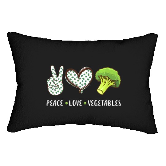 Peace Love Vegetables for Veggies Vegan Veganism V Lumbar Pillows