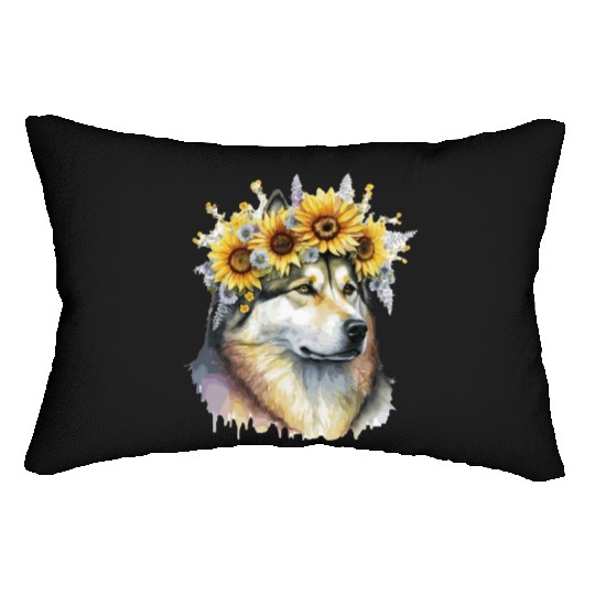 Cute Alaskan Malamute Sunflower Dog Breed Pet Pupp Lumbar Pillows