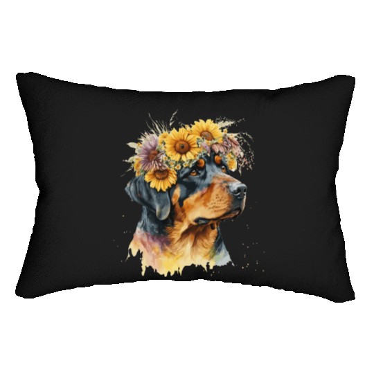 Cute Rottweiler Sunflower Dog Breed Pet Puppy Lumbar Pillows