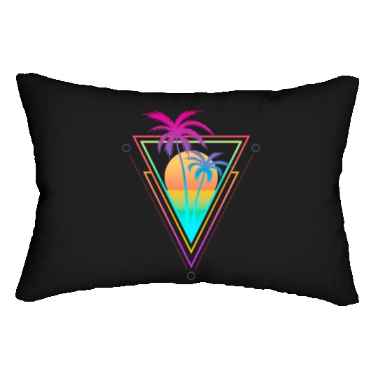 1980S 1990S Vaporwave Palm Trees Sunset Beach Surf Lumbar Pillows