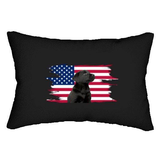 American Flag Dog Black Lab Puppy Lumbar Pillows