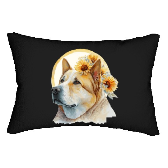 Cute Akita Sunflower Dog Breed Pet Puppy Lumbar Pillows