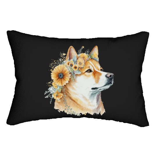 Watercolor Shiba Inu Sunflower Dog Breed Pet Puppy Lumbar Pillows
