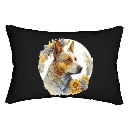 Watercolor Australian Cattle Sunflower Dog Breed P Lumbar Pillows