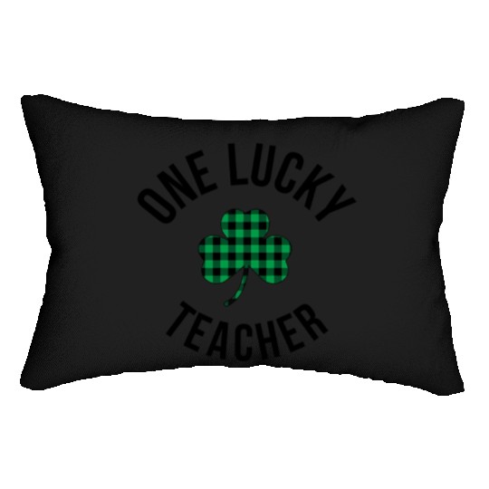 One Lucky Teacher Buffalo Plaid Green Shamrock Lumbar Pillows