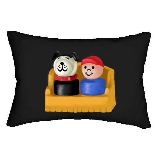Little People Boy And His Dog Painting Lumbar Pillows