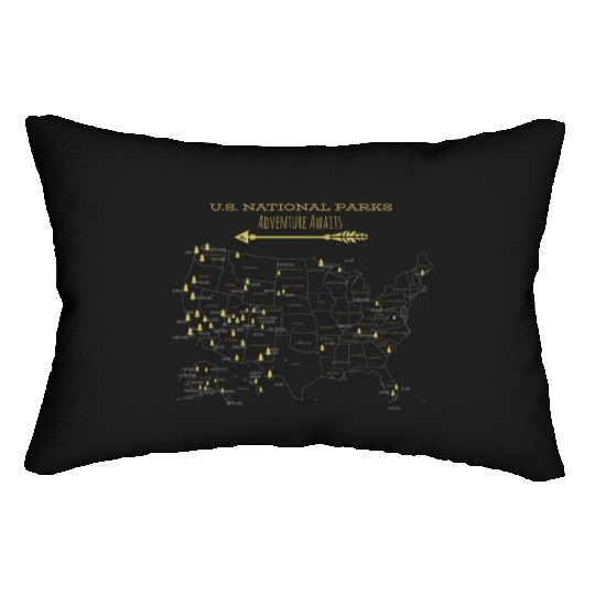 Us National Par Map Adventure Awaits Hiking Lumbar Pillows