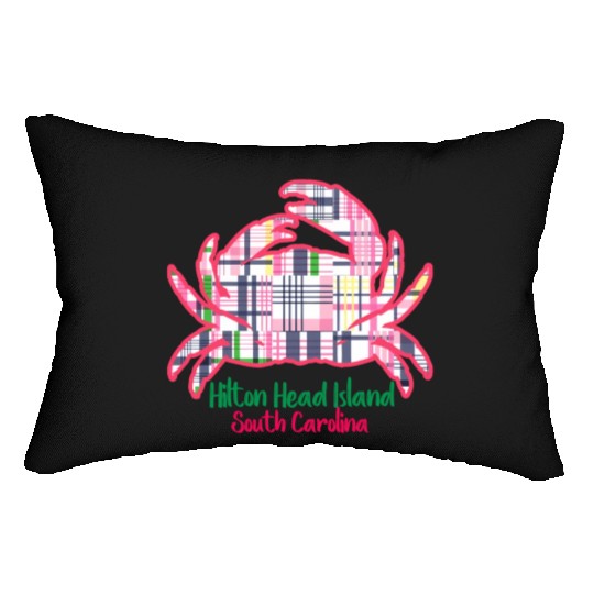 Hilton Head Island Preppy Plaid Crab Lumbar Pillows