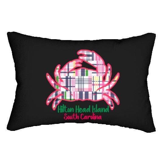 Hilton Head Island Preppy Plaid Crab Lumbar Pillows