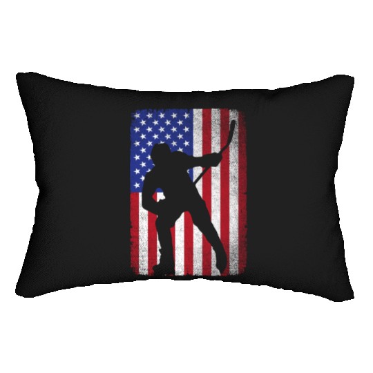 Patriotic Ice Hockey 4th of July USA American Flag Lumbar Pillows