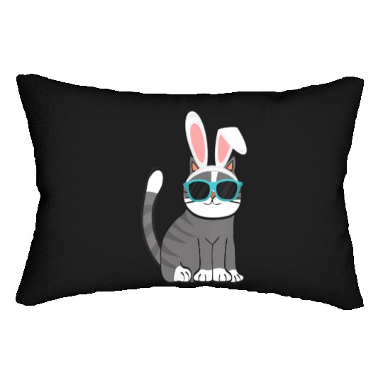 Happy Easter Cat With Bunny Ears And Glasses Cat Lumbar Pillows