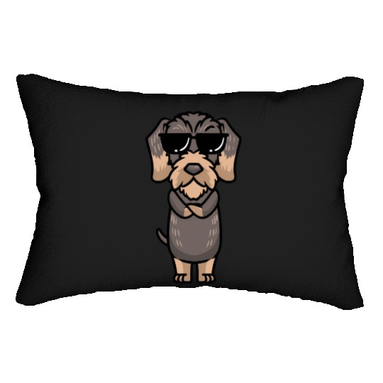 Wire-Haired Dachshund Dog With Sunglasses Lumbar Pillows