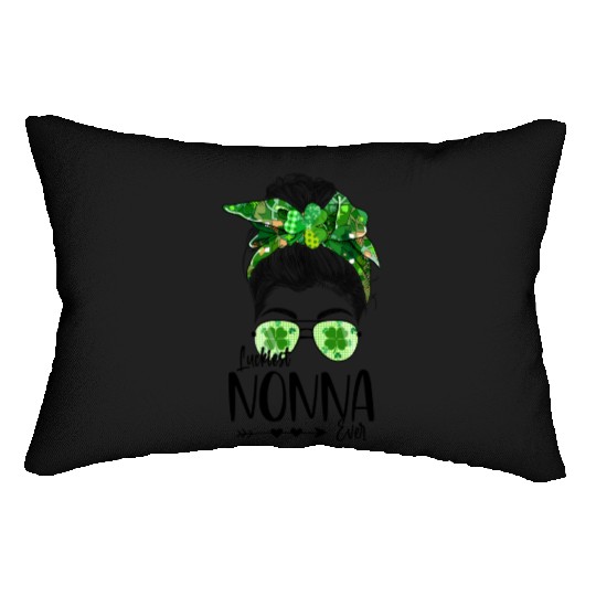 Luckiest Nonna Ever Messy Bun Lucky Shamrock Lumbar Pillows