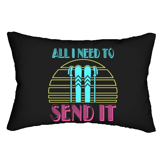 Retro Neon Send It Skiing Freestyle Skiers Ski Lumbar Pillows