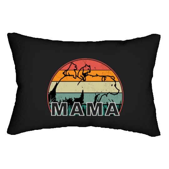 Mama Bear grizzly Retro With Cubs distressed print Lumbar Pillows