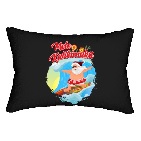 In July Santa Surfing Mele Kalikimaka Lumbar Pillows