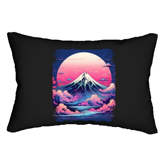 Vaporwave Volcano Aesthetic Japan Sight Mount Fuji Lumbar Pillows