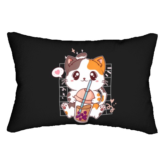 Cat Boba Tea Bubble Tea Kawaii Anime Japanese Lumbar Pillows