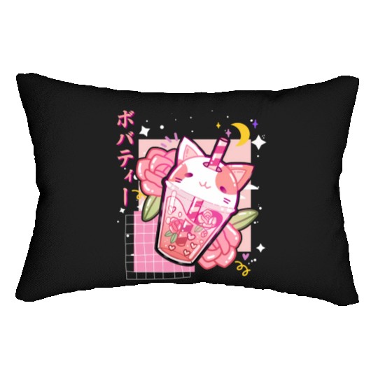 Boba Tea Cat Bubble Tea Kawaii Anime Japanese Lumbar Pillows