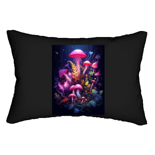 Trippy Neon Mushrooms #1 Lumbar Pillows