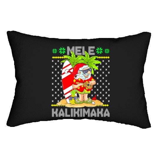 Mele Kalikimaka Santa Claus Surfer Guitar Lumbar Pillows