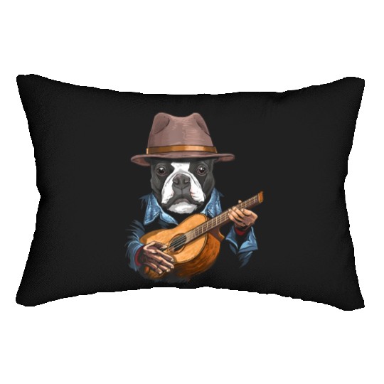 Boston Terrier Playing Guitar Pet Dog Lover Lumbar Pillows