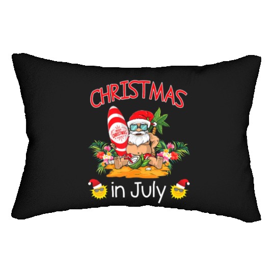 Christmas In July Funny Santa Surfing Summer Lumbar Pillows