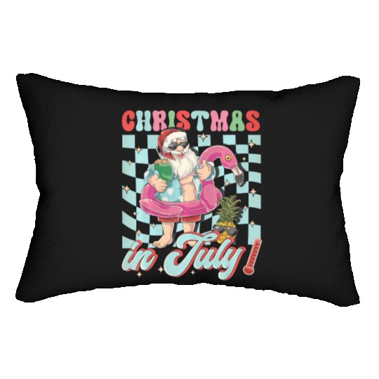 Christmas In July Groovy Santa Flamingo Float Lumbar Pillows
