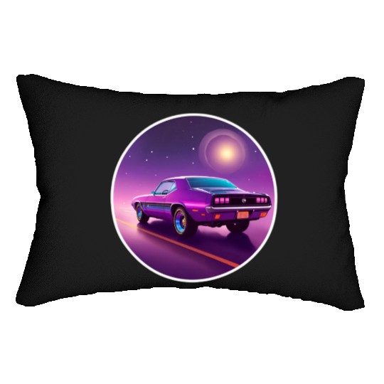Nostalgic Retro 80s Purple Vaporwave Muscle Car Lumbar Pillows