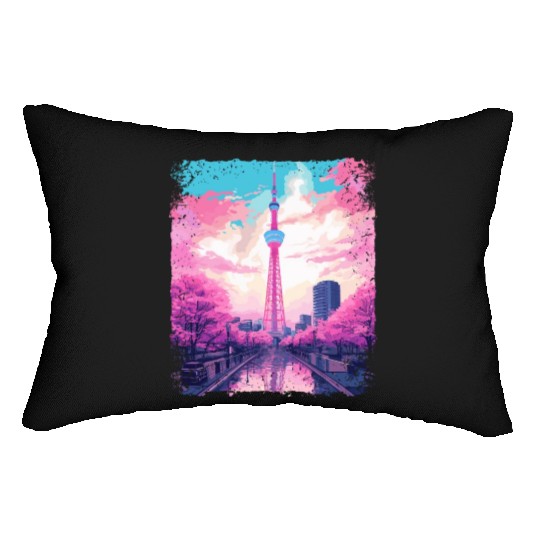 Aesthetic Skytree Tokyo Vaporwave Japanese Sight Lumbar Pillows