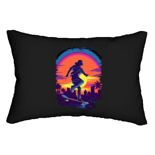 Skateboarding Skateboarder Skater Sunset Retro Lumbar Pillows