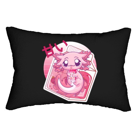 Axolotl Pastel Goth Strawberry Milk Shake Anime Ja Lumbar Pillows