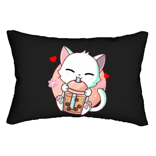 Cat Boba Tea Bubble Tea Kawaii Anime Japanese Lumbar Pillows