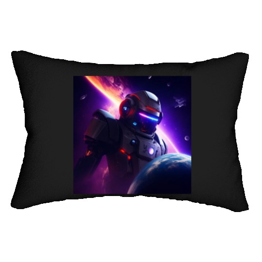 Evil Robot Attacking a Planet Lumbar Pillows
