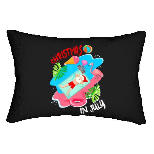 Christmas In July Santa Relaxing On Beach Cute Lumbar Pillows