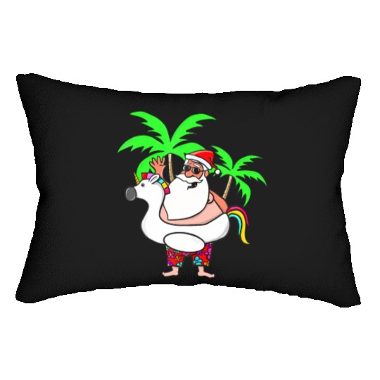 Christmas In July Santa on Vacation Unicorn Pool Lumbar Pillows