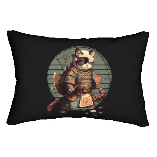 Samurai Cat Warrior Japanese Ninja Cat Kawaii Lumbar Pillows