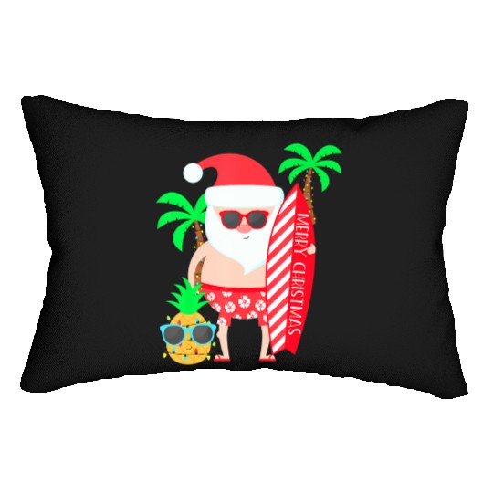 Santa Surfing Hawaiian Beach Christmas In July Lumbar Pillows