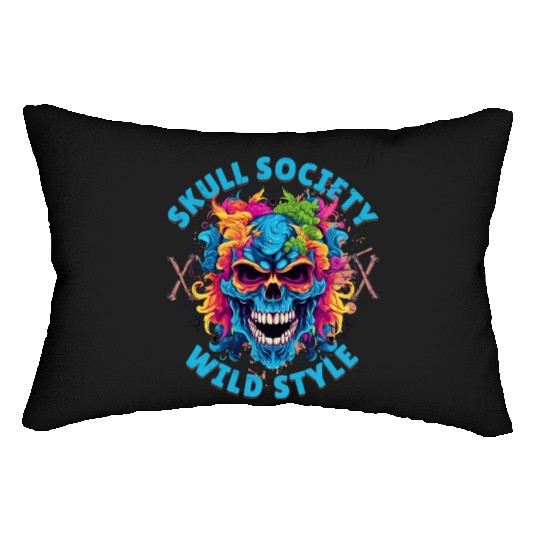 Skull society wild style Lumbar Pillows