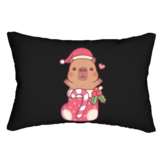 Cute Capybara In Christmas Stocking With Candy Lumbar Pillows
