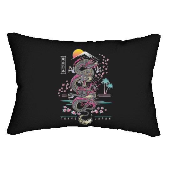 Japanese Dragon Asian Neon retro 80s style Lumbar Pillows