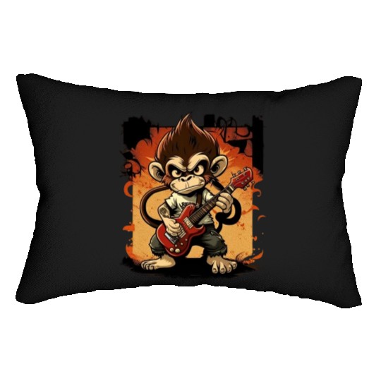 Monkey Chimpanzee Playing Acousitc Rock Guitar Lumbar Pillows
