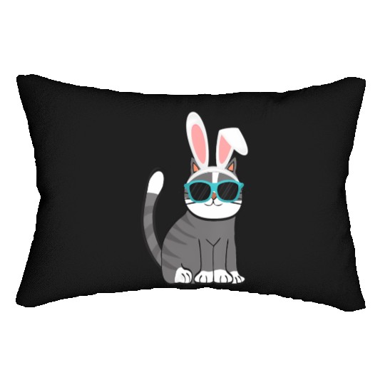 Happy Easter Cat With Bunny Ears And Glasses Lumbar Pillows